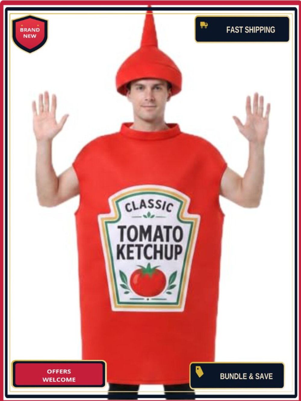 Adult Ketchup Costume Robe Hat Polyester Foam Halloween Party Dress Up